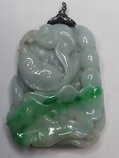 Green Jade Jadeite Carved Fish Pendant Celedon 49.6 Grams picture