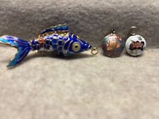 Vintage Cloisonne Articulated Enameled Fish + 2 Flower Butterfly Pendants picture