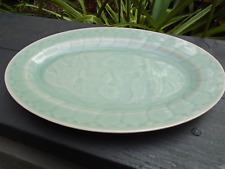 Chinese celedon fish dish lovely pattern makers mark to base picture