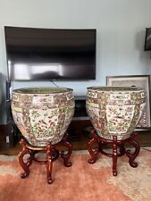 Chinese Famille Rose porcelain fish bowls Large Pair picture