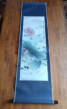 Japanese Hanging Scroll Hand-painted/ Lotus /Fish/Calligraphy 57