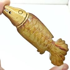 Chinese Jade Or Stone Carving Fish Antique Or Vintage Zoomorphic Gold Paint - B picture