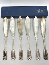 6 x EPNS A1 Silver Sheffield England Vintage Butter Fish Knives Boxed picture