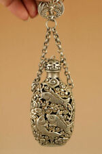 Old Style Silver Handcrafted Hollowed Out Fish Lotus Statue Snuff Bottle Pendant picture