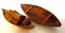 TWO SMALL ANTIQUE HAND CARVED WOOD BOATS EARLY 1900'S CHARMING DETAIL 5-6