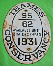 Original antique 1931 THAMES CONSERVANCY Enamel Boat Mooring LICENCE PLATE Sign picture