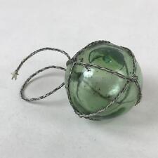 Japanese Glass Fishing Float Ukidama Buoy Ball Vtg Bindama Rope Small Green GF31 picture