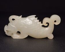 old collectible hetian jade carving ancient fortune wealth dragon fish picture