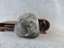 Antique Chinese Hetian Jade Manual Sculpture Hand-carved Fish Statue  picture