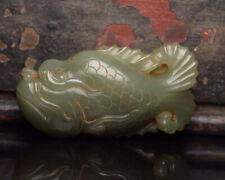 Chinese Natural Hetian Jade Hand-carved Exquisite Fish&Dragon Statue 7462 picture