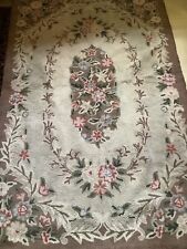 Antique Wool Hook Rug In Muted Brown, Cream, Rose Green 46”x68” picture
