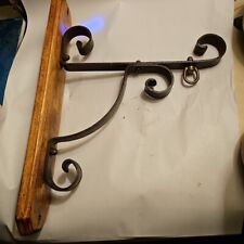 VINTAGE or ANTIQUE IRON SIGN BRACKET 17x13 Hand Forged Attached Back + Hook picture