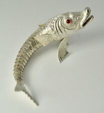 Old Beautiful Sterling Silver Articulated Fish Unique Engraved Shape 20th C picture