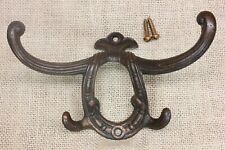 Old Hall Mirror Coat Hat Hook Fancy Horse Shoe Double Arm Iron Vintage 1900 picture
