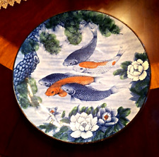 Vintage Tahimi Blue Japanese Porcelain Koi Fish Themed 16.5