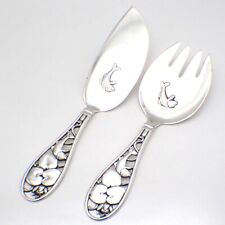 Danish Fish Serving Set Sterling Silver 1933 Fish and Pond Lily Decorations picture