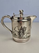Vintage Wilcox Silver Plated Scenic Syrup Creamer Pitcher Boy Fishing Butterfly picture
