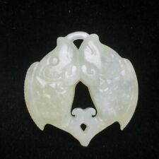 Old Chinese Jade Hand-carved Fish Statue Necklace Pendant Gift Collection 2 inch picture