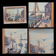 Vintage painting fishing boat Pier Dock Paint By Number Framed 13x17