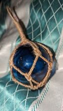 Blue Glass Buoy Fishermans Floats With Rope Detail Fishing Witches Ball Vintage picture
