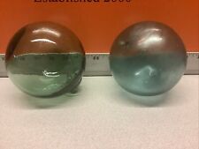 VINTAGE  4” Japanese Glass Fishing Floats ~ Blueish Green 1 Clear, 1 Opaque QTY2 picture