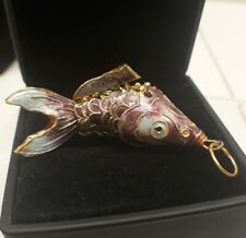 Vintage Cloisonné Articulating Koi Fish Necklace Pendant 2.5