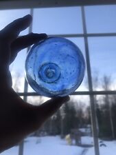 Authentic Vintage Japanese Glass Fishing Float Bubbly Blue Swirl picture