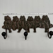 Vintage Cast Iron Six Frogs Hook Coat Hanger-Key Rack-Wall Mount 11.5” X 5.2” picture