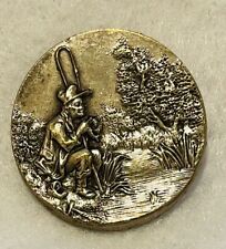 SUPER 1-PIECE  SILVERED METAL BUTTON W/A MAN FISHING SCENE 1-1/8” picture