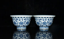 A Pair Blue&White Porcelain Hand Painted Exquisite Fish/Grass Pattern Cups 12519 picture
