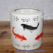 Chinese Jingdezhen Porcelain handwork Fish Brush Pot hollow Pen holder 22663 picture