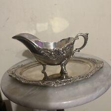 Wallace Baroque Gravy Boat  With Tray Set Silver Plate Preowned NICE picture