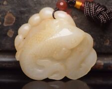 Collection Chinese Natural Hetian Jade Carved Fish Statue Pendant Jewelry 连年有余 picture