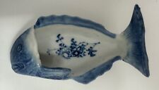 Antique Vintage Chinese Porcelain Fish Shape Blue White Dish Bowl Soy Dish 5” picture
