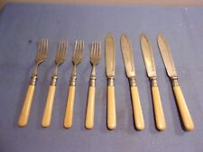 Antique/Vintage Set of 4 EPNS Silver Plate Fish Knives & Forks Bone Handles ? picture