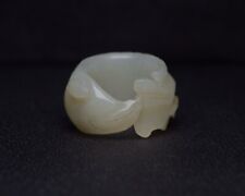 Chinese Natural Hetian Jade Stone Carved Exquisite Fish Thumb Ring Collectible picture