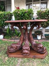 Vintage Â Mahogany Wooden Carved 3 Koi Fish Console Table picture
