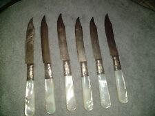  Landers Frary & Clark Sterling Bands & Mother of Pearl Handle Knives Fish 6