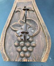 Antique Grapes Plaque Primitive Carved Wood with Iron Hook Hanging Hat Key Rack picture