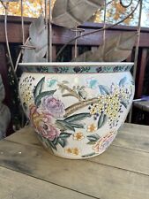 Large Chinese Porcelain Lotus Flower Koi Fish Bowl Garden Planter Qing 19th Cent picture
