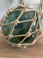 Old Japanese Blown Glass Fishing Float  Greenish Blue In Color 11” Marked picture