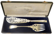 Pair Antique Victorian Solid Sterling Silver Fish Servers Hallmarked Boxed picture