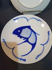 Set Of 4 Chinese Hand Painted Blue White Porcelain Koi Fish 7 3/4” Plates picture