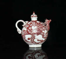 Chinese Underglaze red Porcelain Handmade Fish/Grass Pattern Teapot 6972 picture
