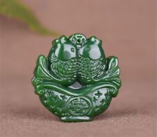 Natural Green jade Pisces pendant Necklace Amulet lian year have fish New ddf22 picture