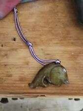  VINTAGE  Jade Good Luck Fish Pendant NECKLACE WITH FANCY GOLD TONE CHAIN picture