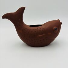 Chinese Pottery Terracotta Yixing Zisha Clay Fish Candle Holder Vase Home Decor picture