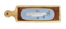 Vintage JK Adams Wood Breadboard w Handle Primitive Folk Art Fish Trout Painted picture