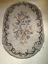 Antique Oval Wool Hook Rug With Fancy Scroll Border 24 1/2”x36” Pale Green picture