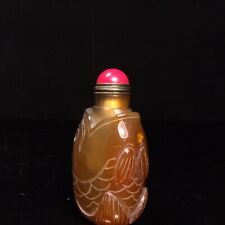 Old chinese ancient Hand carving fish Agate snuff bottle collection antiques picture
